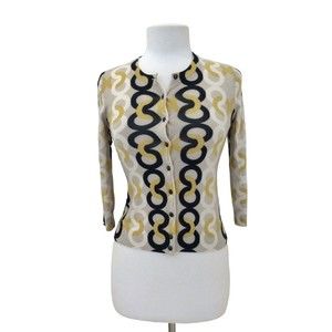 J Crew Womens Cardigan Small Merino Wool Lightweight Retro Mod Chain Link Modern